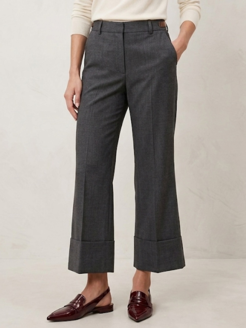 Stella McCartney Dark Gray Wool Wide Cuffed Cropped Trousers Size